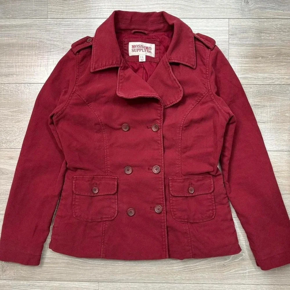 Y2K Mossimo‎ Burgundy Corduroy Double Breasted Pea Coat Cotton Jacket Wom Sz M/L